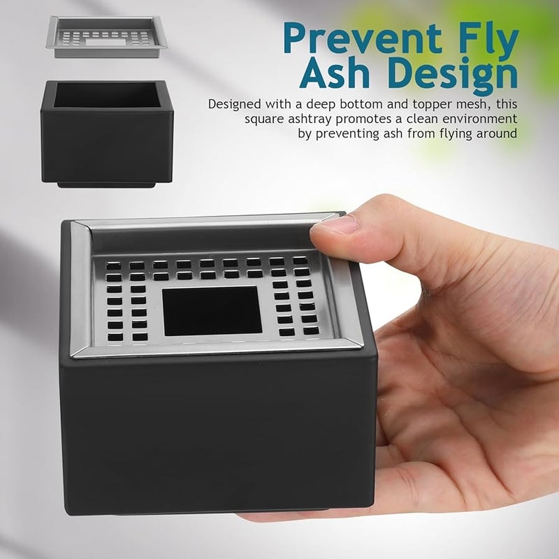 مطفأة سجائر كبيرة مربعة من الفولاذ المقاوم للصدأ مضادة للرياح للاستخدام على المكتب وفي غرفة المعيشة والمنزل - Image 4