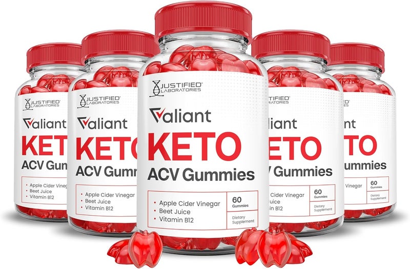 Justified Laboratories 5 Pack Valiant Keto ACV Gummies Advanced Formula 1000MG Valant Keto Gummies Apple Cider Vinegar Formulated with Pomegranate Beet Juice Powder B12 Vegan Non GMO 300 Gummys - Image 1