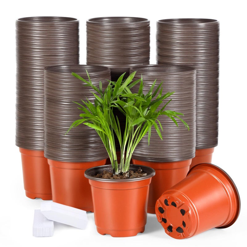 Hemikaki 300 Pack 4 Inch Plastic Nursery Pots For Plants  Small Seedling Pots Succulent Pots Flower Pots With Drainage Holes  Come With 300Pcs Plant Labels - Image 1