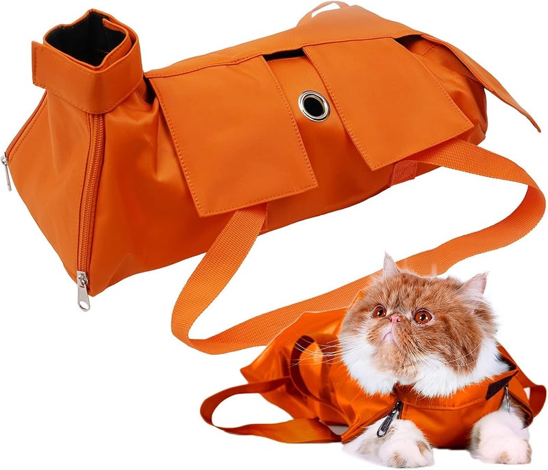 Luckam Cat Nail Trimming Restraint Bag - Anti-Scratching Grooming Bag for Medical Examination (Orange-M) - Essential Tool for Claw Care - Image 1