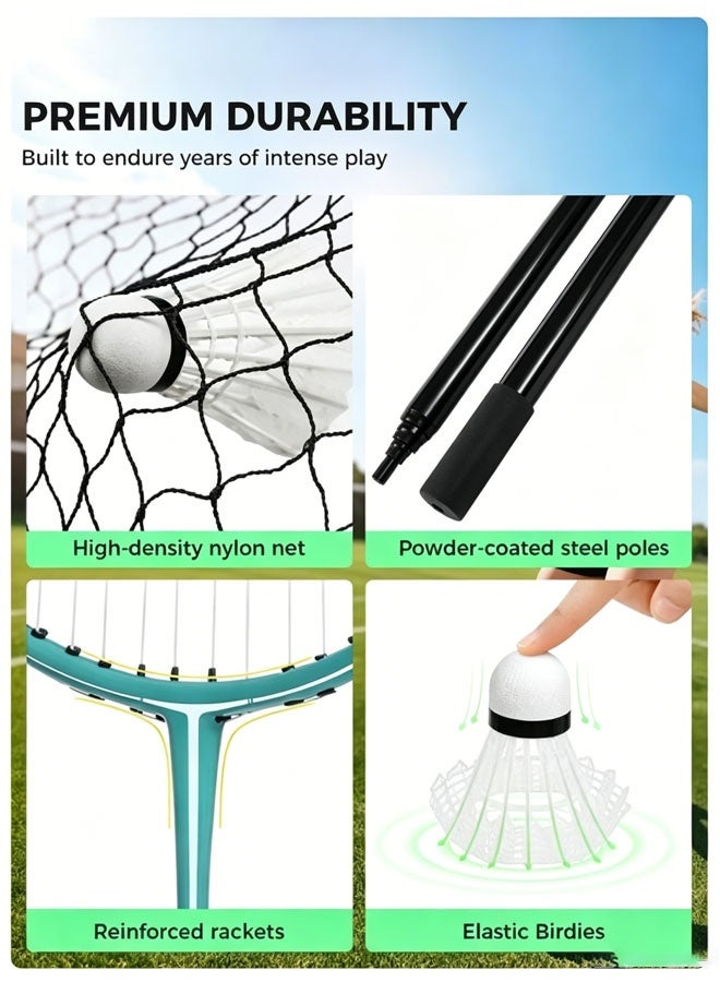 Bukela Badminton Net Set with Badminton Net,2 Rackets, 2 Shuttlecocks,Storage Case,Badminton Set for Indoor & Outdoor Games, Backyard Family Fun,Badminton Rackets Set - Image 3