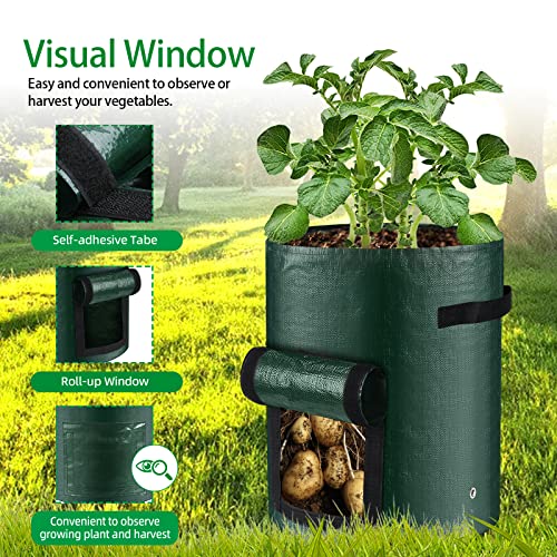 BIJOKETTEN 10 Gallon 8-Pack Grow Bags, Durable PE Fabric Pots with Flap and Handles, Green Planter Bags for Potato Vegetables Flowers Herbs Garden Outdoor, 17.7''x13.8'' Large for All Plants Growing - Image 4