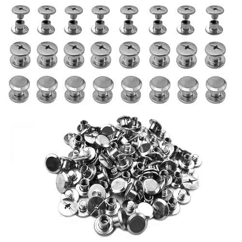 IDEALSV 304 Stainless Steel Chicago Screws 100 Pcs (50 Sets) Leather Rivets Screw Rivets Phillip Head Leather Bag, Book and Photo Album Binding Chicago Rivets Kits 5x4mm - Image 1