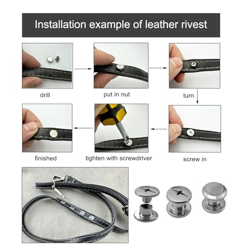 IDEALSV 304 Stainless Steel Chicago Screws 100 Pcs (50 Sets) Leather Rivets Screw Rivets Phillip Head Leather Bag, Book and Photo Album Binding Chicago Rivets Kits 5x4mm - Image 3