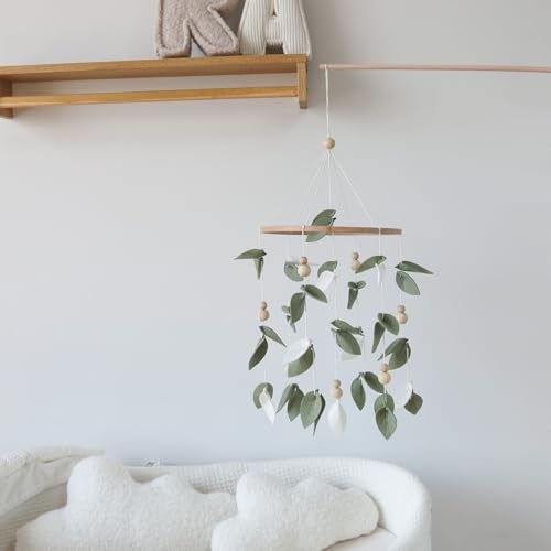 Goukurlsma Green Leaf Crib Mobile Forest Baby Mobile for Crib Green Leaf Baby Crib Mobile with Wooden Bead Woodland Baby Mobile for Bassinet Toys Hanging - Image 3