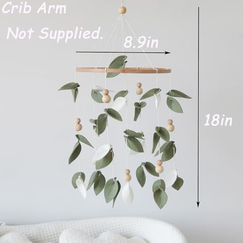 Goukurlsma Green Leaf Crib Mobile Forest Baby Mobile for Crib Green Leaf Baby Crib Mobile with Wooden Bead Woodland Baby Mobile for Bassinet Toys Hanging - Image 2