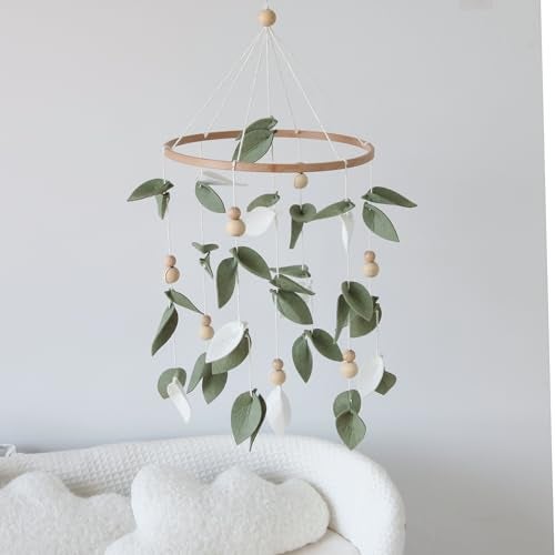 Goukurlsma Green Leaf Crib Mobile Forest Baby Mobile for Crib Green Leaf Baby Crib Mobile with Wooden Bead Woodland Baby Mobile for Bassinet Toys Hanging - Image 4