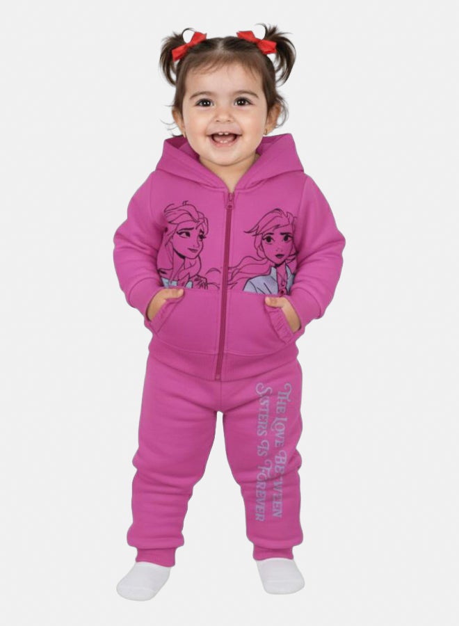 طقم بيجاما قطني للبنات – فوشيا مع تصميم فروزن - Image 1