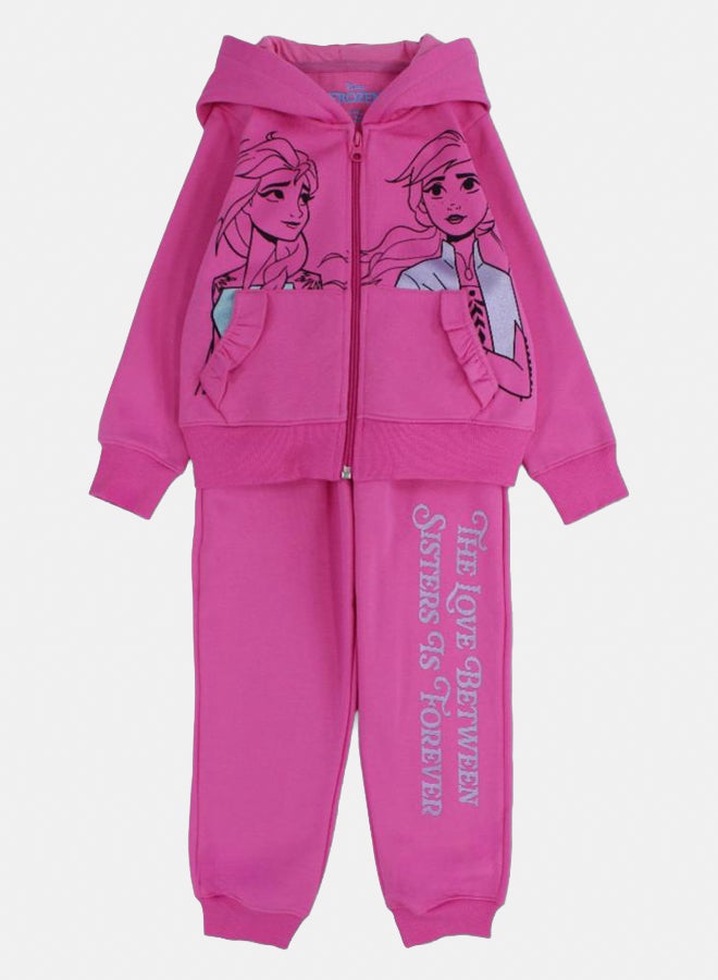 طقم بيجاما قطني للبنات – فوشيا مع تصميم فروزن - Image 2