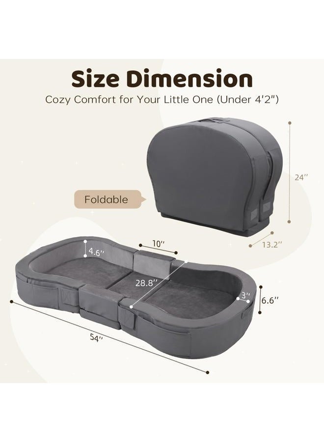 ENITYA Toddler Travel Bed, Foldable Floor Cot with Washable Cover for Travel, Camping, Home, Portable Crib for Kids Aged 18M–5Y, Easy to Use, Kids Cot for Sleeping, Dark Grey - Image 2
