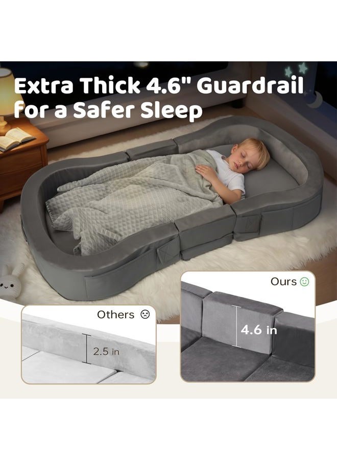 ENITYA Toddler Travel Bed, Foldable Floor Cot with Washable Cover for Travel, Camping, Home, Portable Crib for Kids Aged 18M–5Y, Easy to Use, Kids Cot for Sleeping, Dark Grey - Image 3