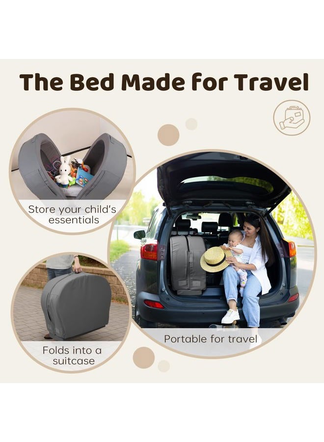 ENITYA Toddler Travel Bed, Foldable Floor Cot with Washable Cover for Travel, Camping, Home, Portable Crib for Kids Aged 18M–5Y, Easy to Use, Kids Cot for Sleeping, Dark Grey - Image 4