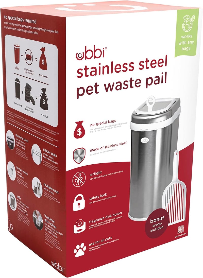 ubbi Pet Waste Pail, Cat Litter Disposal System, Odor Locking, Chrome - Image 5