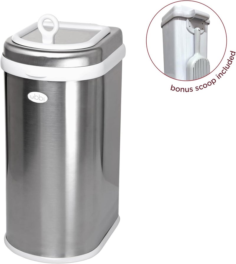 ubbi Pet Waste Pail, Cat Litter Disposal System, Odor Locking, Chrome - Image 2