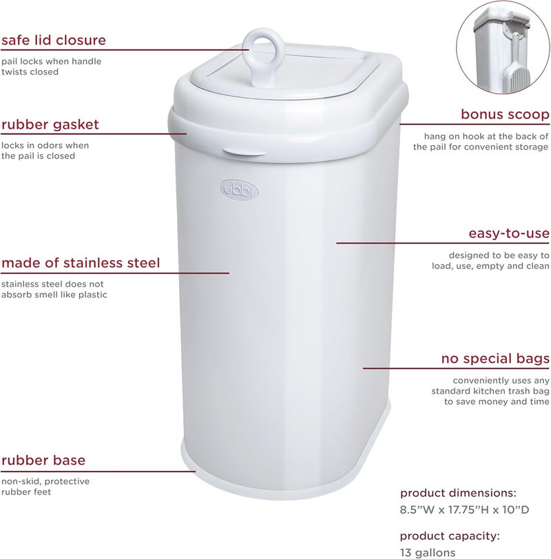 ubbi Pet Waste Pail, Cat Litter Disposal System, Odor Locking, Chrome - Image 4