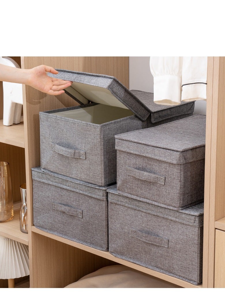 DUNISO 3-piece linen folding storage box with lid kit, large foldable organizer, stackable storage container, gray storage box for bedroom, living room, office  - Image 1