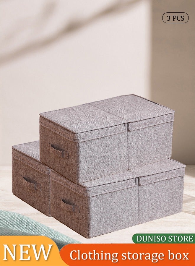 DUNISO 3-piece linen folding storage box with lid kit, large foldable organizer, stackable storage container, gray storage box for bedroom, living room, office  - Image 2