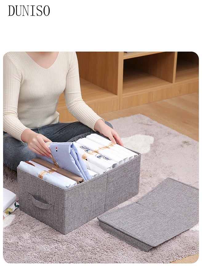DUNISO 3-piece linen folding storage box with lid kit, large foldable organizer, stackable storage container, gray storage box for bedroom, living room, office  - Image 5