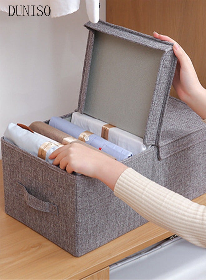 DUNISO 3-piece linen folding storage box with lid kit, large foldable organizer, stackable storage container, gray storage box for bedroom, living room, office  - Image 3