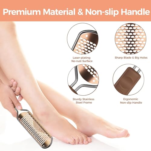 Easkep Foot File Foot Scrubber Pedicure - Callus Remover For Feet Professional Foot Grater Rasp Foot Scraper Corns Callous Removers Dry Skin Cracked Dead Skin Remover For Dry And Wet Feet (Golden) - Image 2