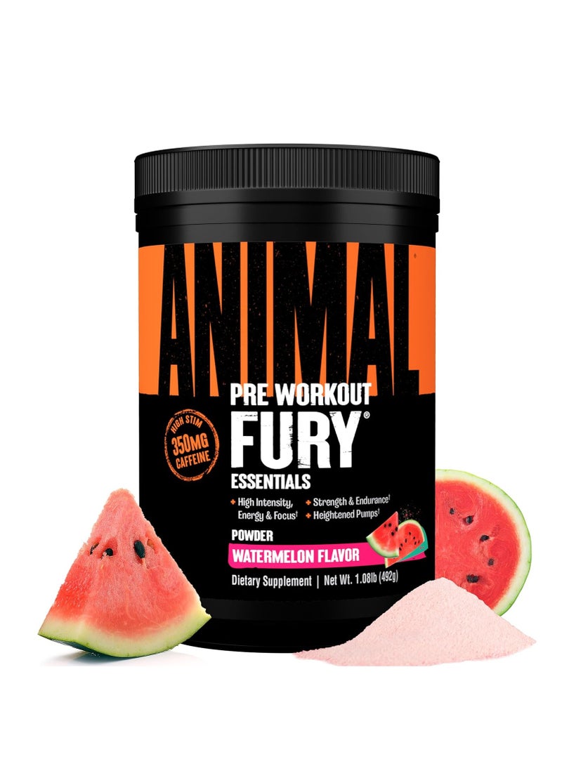 مسحوق مكمل Animal Fury Pre Workout للطاقة والتركيز 5 جرام BCAA 350 ملجم كافيين أكسيد النيتريك بدون كرياتين منشط قوي لرفع الأثقال، بنكهة البطيخ، 16.96 أونصة