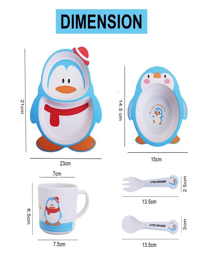 Funeiko Bamboo Fibre Dinner Set for Kids – Bamboo Plates, Bowl & Spoon Tableware, Eco-Friendly Feeding Set for Boys & Girls (Penguin Set) - Image 2