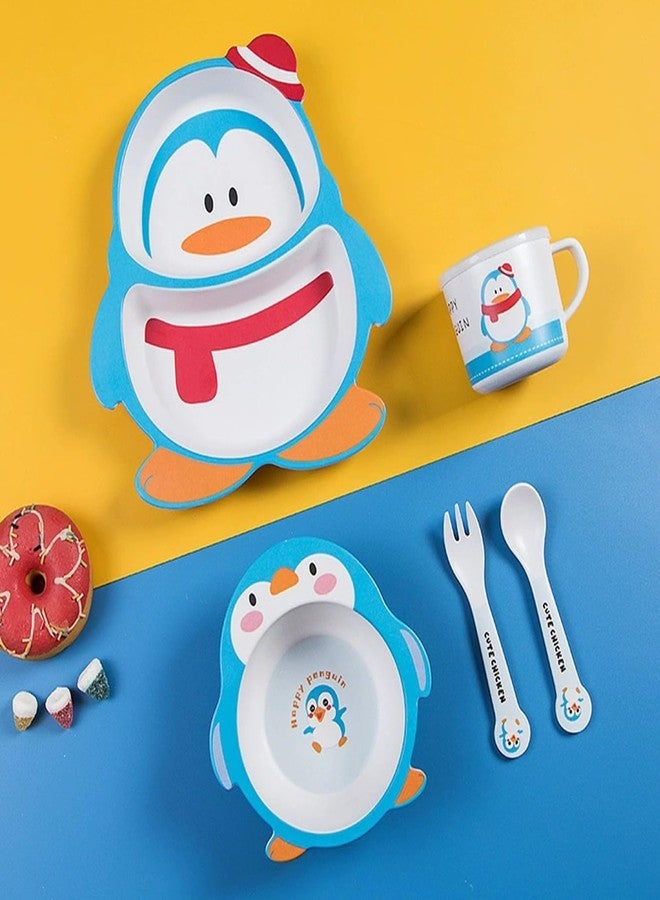 Funeiko Bamboo Fibre Dinner Set for Kids – Bamboo Plates, Bowl & Spoon Tableware, Eco-Friendly Feeding Set for Boys & Girls (Penguin Set) - Image 4