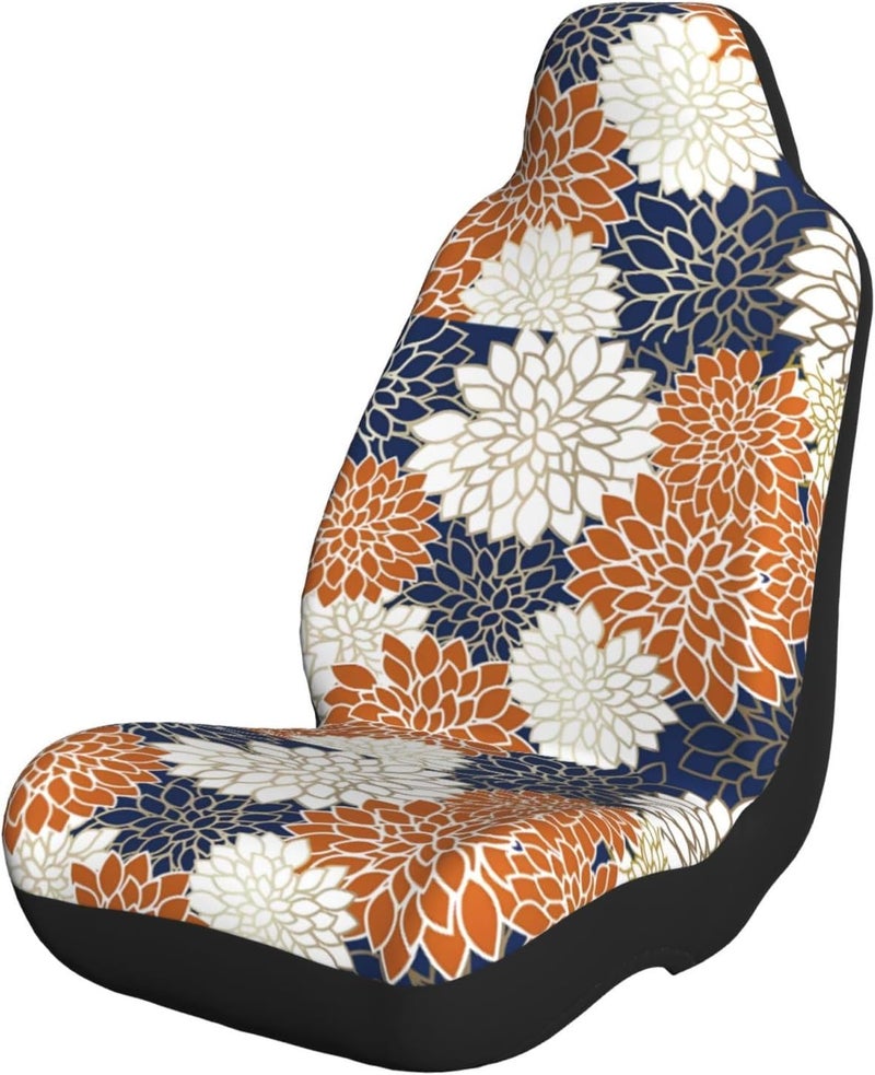 Dahlia Floral Blooms, Navy, Terracotta, Gold and White Car Seat Cover, Front Seat Protector Universal Auto Accessories, Car Decor for Sedan SUV Van Most Cars 2 PCS - Image 1