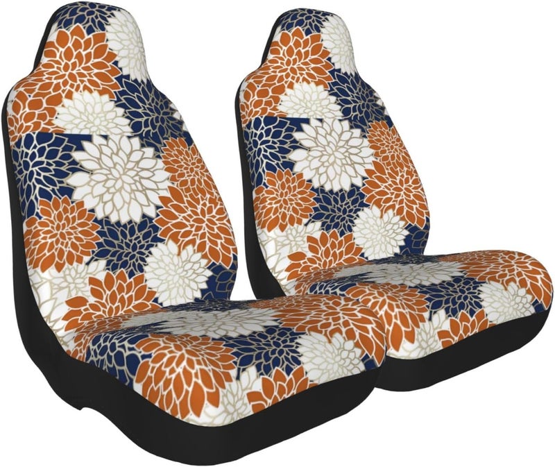 Dahlia Floral Blooms, Navy, Terracotta, Gold and White Car Seat Cover, Front Seat Protector Universal Auto Accessories, Car Decor for Sedan SUV Van Most Cars 2 PCS - Image 2