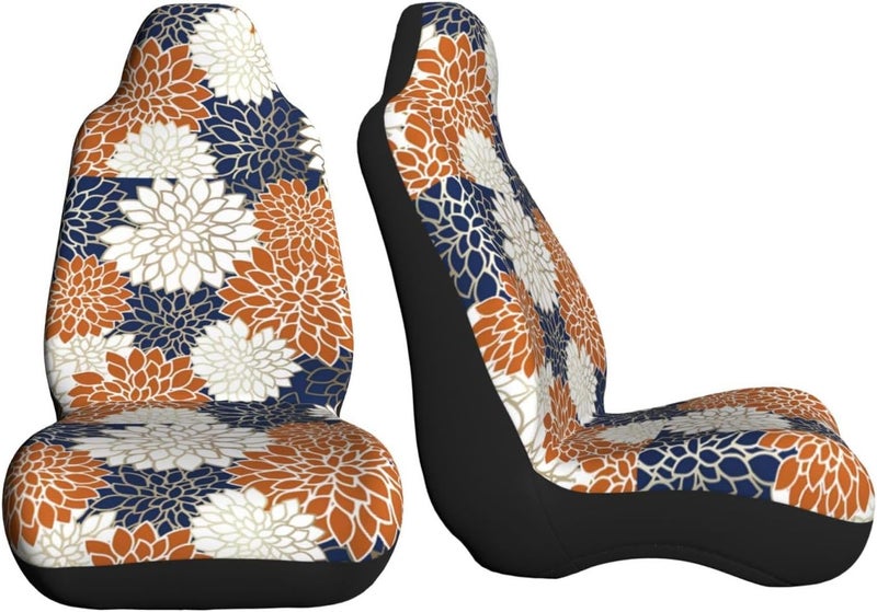Dahlia Floral Blooms, Navy, Terracotta, Gold and White Car Seat Cover, Front Seat Protector Universal Auto Accessories, Car Decor for Sedan SUV Van Most Cars 2 PCS - Image 3
