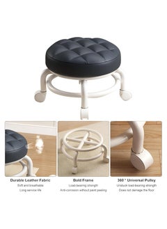 brunson Modern Rotating Backrest Stool with Quiet Wheels Faux Leather Cotton Perfect for Living Room or Entryway Versatile Rolling Low Stool with Backrest Perfect for Beauty Salons Home and Outdoor Use  - Image 5