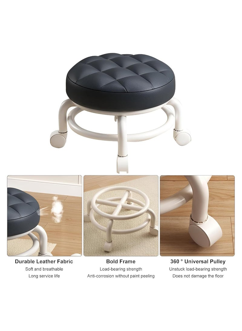 brunson Modern Rotating Backrest Stool with Quiet Wheels Faux Leather Cotton Perfect for Living Room or Entryway Versatile Rolling Low Stool with Backrest Perfect for Beauty Salons Home and Outdoor Use - Image 5