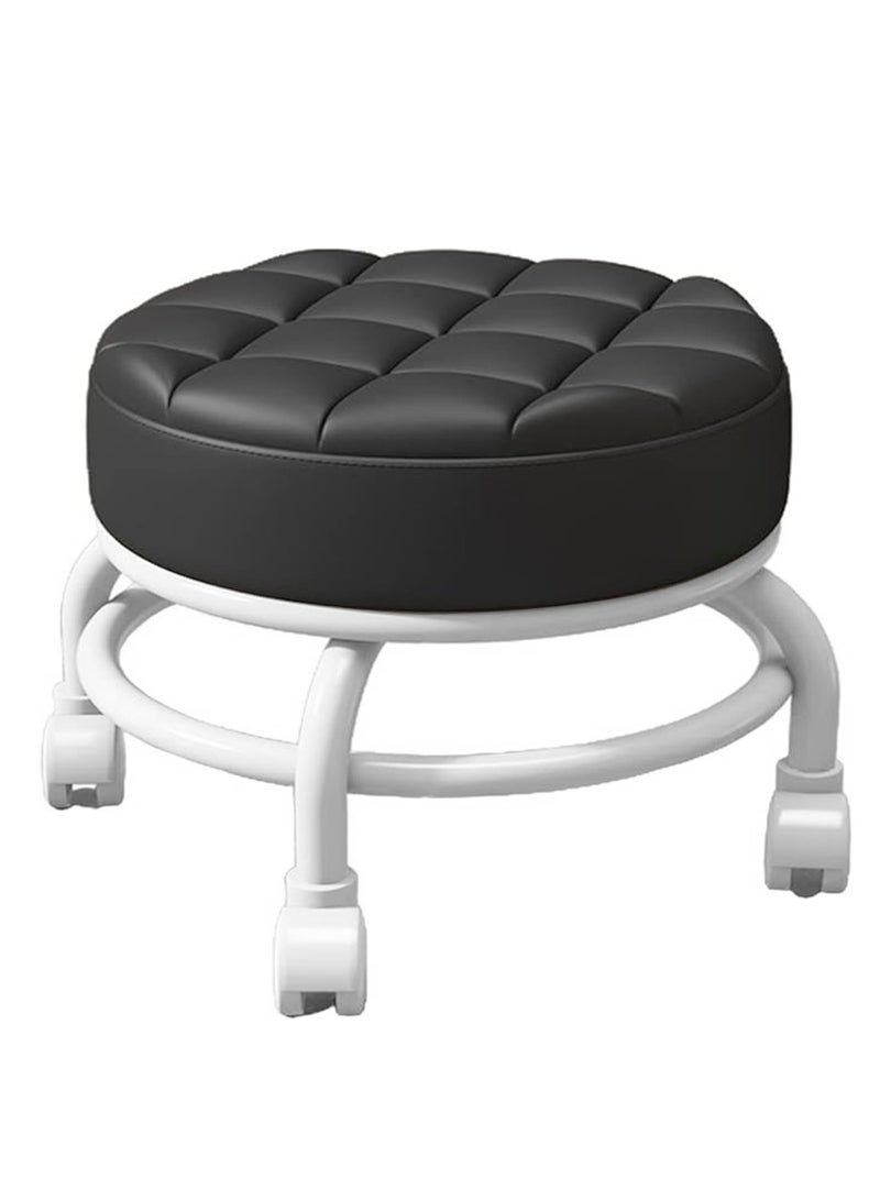 brunson Modern Rotating Backrest Stool with Quiet Wheels Faux Leather Cotton Perfect for Living Room or Entryway Versatile Rolling Low Stool with Backrest Perfect for Beauty Salons Home and Outdoor Use - Image 1