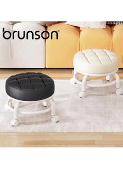 brunson Modern Rotating Backrest Stool with Quiet Wheels Faux Leather Cotton Perfect for Living Room or Entryway Versatile Rolling Low Stool with Backrest Perfect for Beauty Salons Home and Outdoor Use  - Image 4