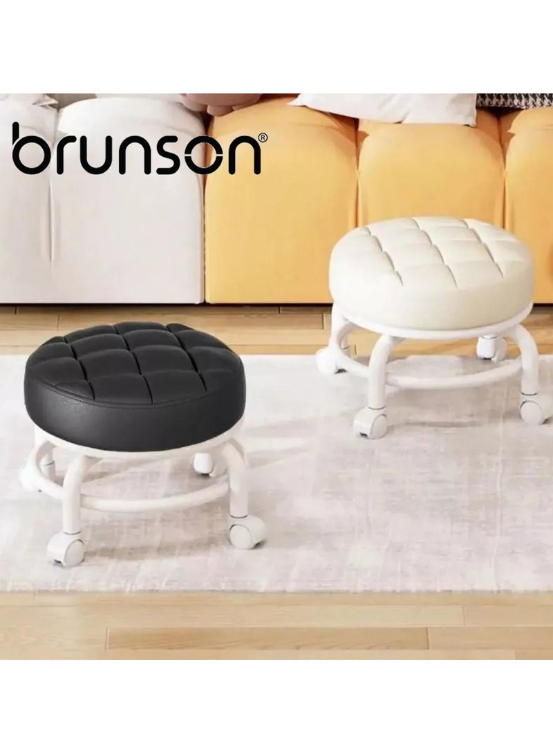 brunson Modern Rotating Backrest Stool with Quiet Wheels Faux Leather Cotton Perfect for Living Room or Entryway Versatile Rolling Low Stool with Backrest Perfect for Beauty Salons Home and Outdoor Use - Image 4