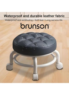 brunson Modern Rotating Backrest Stool with Quiet Wheels Faux Leather Cotton Perfect for Living Room or Entryway Versatile Rolling Low Stool with Backrest Perfect for Beauty Salons Home and Outdoor Use  - Image 2