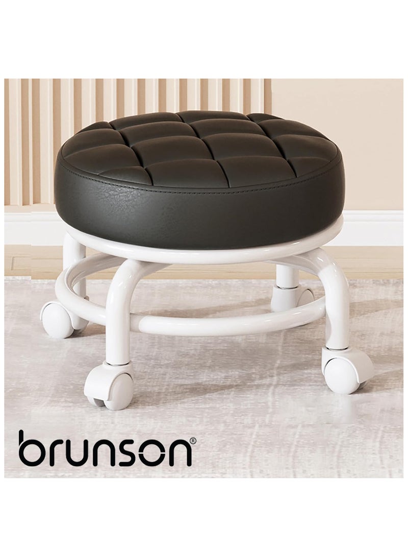brunson Modern Rotating Backrest Stool with Quiet Wheels Faux Leather Cotton Perfect for Living Room or Entryway Versatile Rolling Low Stool with Backrest Perfect for Beauty Salons Home and Outdoor Use - Image 3