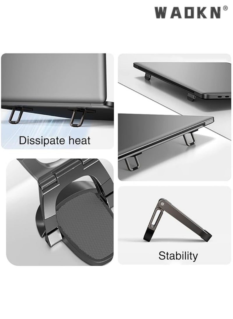 WAOKN Mini Foldable Computer Keyboard Stand Riser, Self-Adhesive Portable Invisible Keyboard Riser Feet, Aluminum Ergonomic Laptop Desktop Stand, Stable for Most Keyboards Laptop, Black - 2Pcs  - Image 3