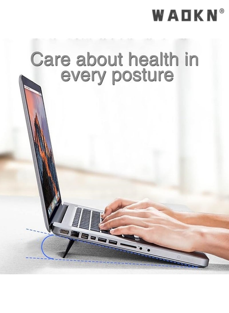 WAOKN Mini Foldable Computer Keyboard Stand Riser, Self-Adhesive Portable Invisible Keyboard Riser Feet, Aluminum Ergonomic Laptop Desktop Stand, Stable for Most Keyboards Laptop, Black - 2Pcs  - Image 2