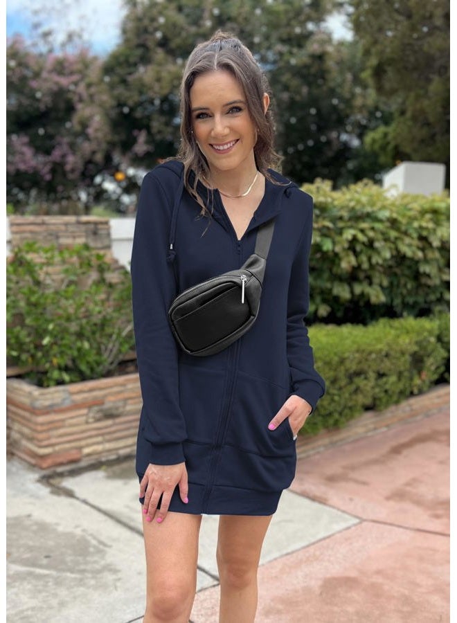 Locryz Women's Casual Zip Up Hoodies Pockets Long Tunic Sweatshirt Fleece Jacket S Dark Blue - Image 4