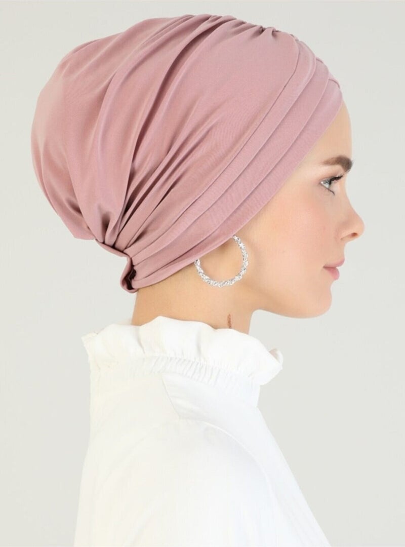 Naciye Sultan Hijab Cross Sea Bonnet Three-Striped Ready-made Headscarf Powder - Image 2