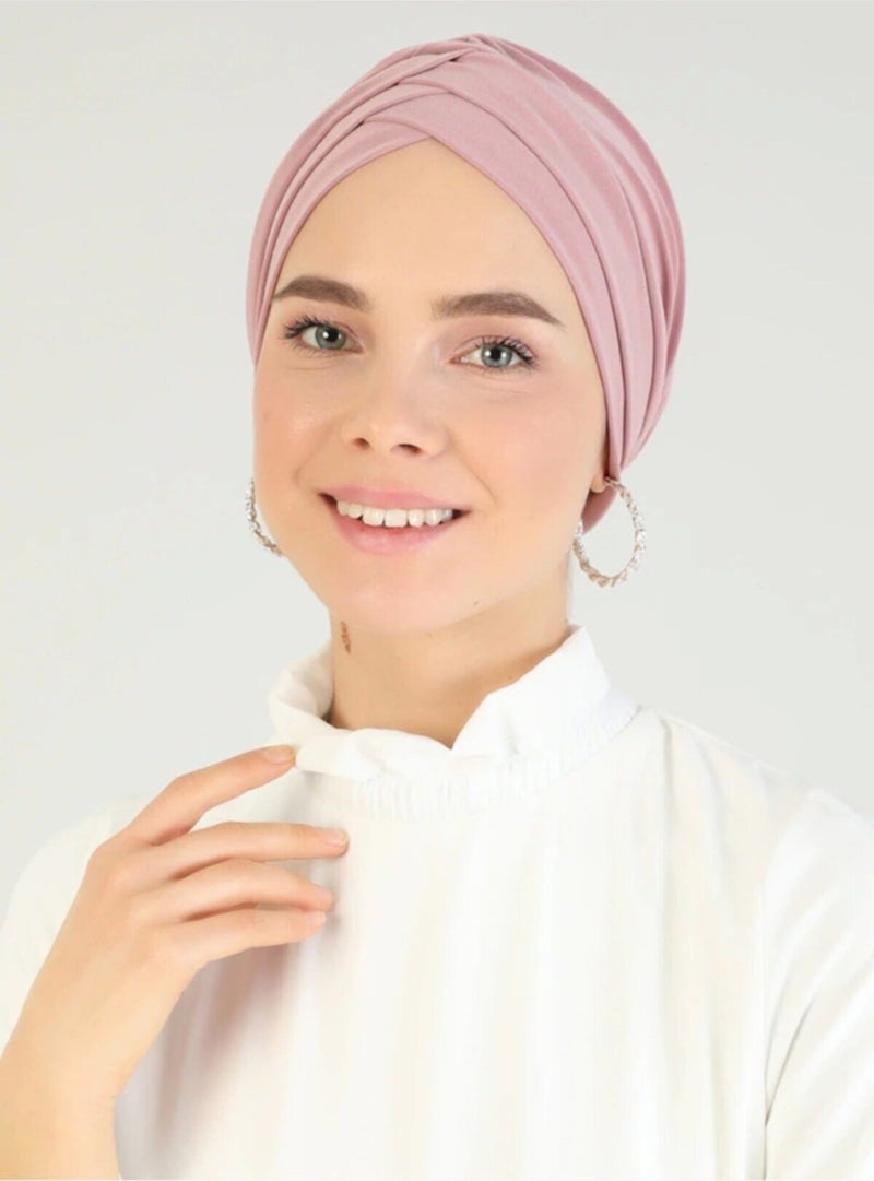 Naciye Sultan Hijab Cross Sea Bonnet Three-Striped Ready-made Headscarf Powder - Image 4