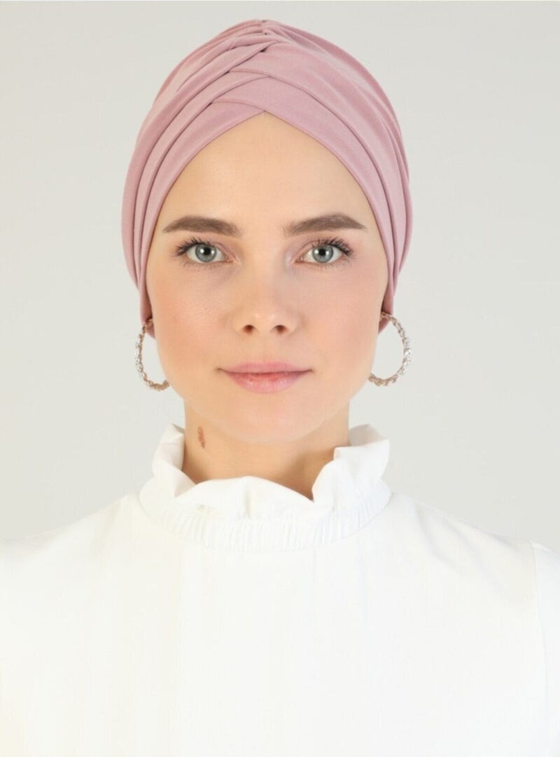 Naciye Sultan Hijab Cross Sea Bonnet Three-Striped Ready-made Headscarf Powder - Image 5