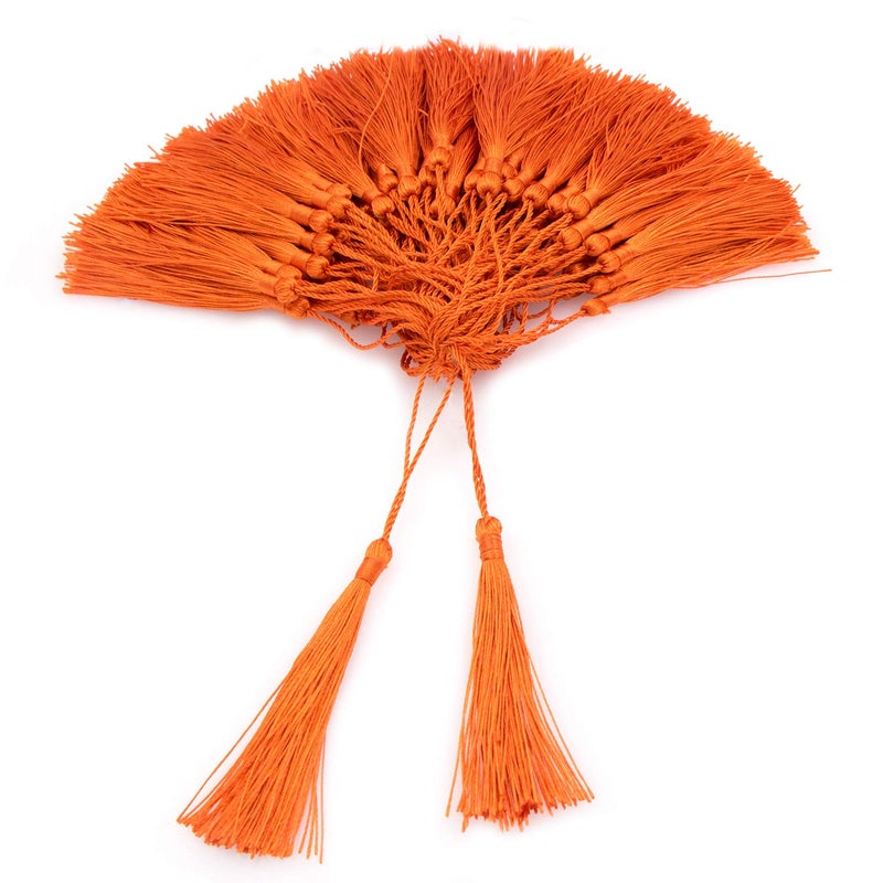 VAPKER 100 Pieces Dark Orange Tassels 13cm5Inch Silky Handmade Soft Tassels Floss Bookmark Tassels with 2Inch Cord Loop for Jewelry Making DIY Projects Bookmarks