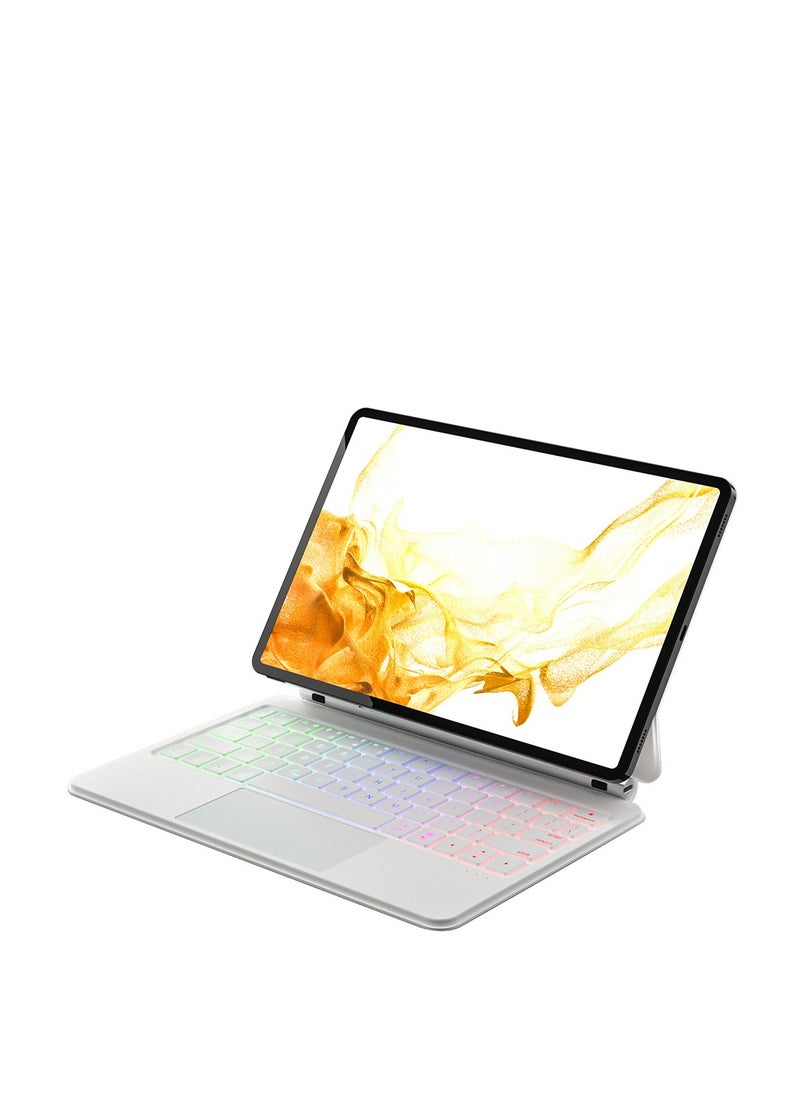 حافظة لوحة مفاتيح بلوتوث ذكية مغناطيسية متوافقة مع لوحة مفاتيح Samsung Galaxy Tab S7/S8/S9/S9 FE مقاس 11 بوصة بإضاءة خلفية RGB مع لوحة تتبع