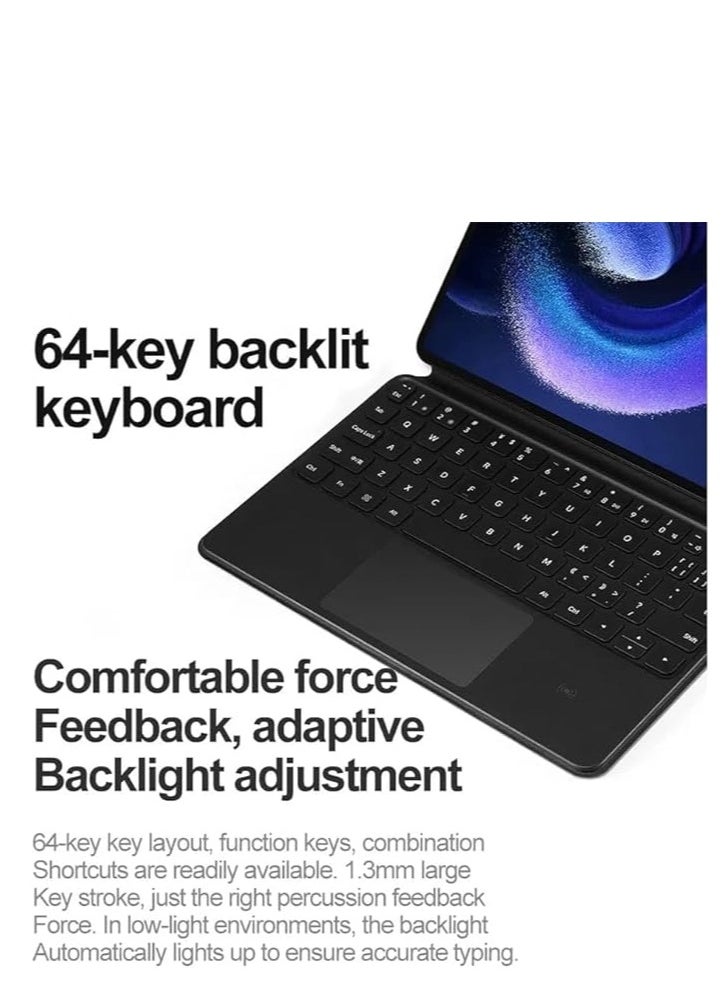 حافظة لوحة مفاتيح بلوتوث ذكية مغناطيسية متوافقة مع لوحة مفاتيح Samsung Galaxy Tab S7/S8/S9/S9 FE مقاس 11 بوصة بإضاءة خلفية RGB مع لوحة تتبع
