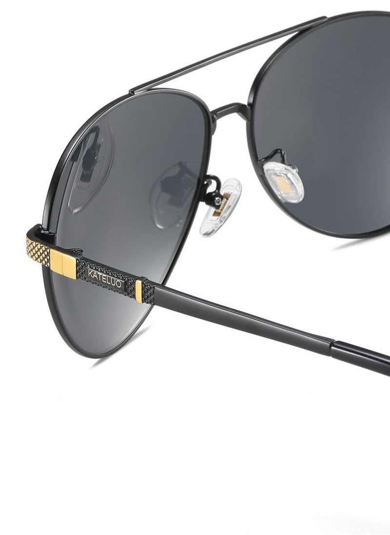KATELUO Sunglasses Original KATELUO for males Polarized UV400 protection With Full Set Sun Protection Category 3 Suitable for driving car Black Lense and Black frame Pilot style Light Weight For men  - Image 3
