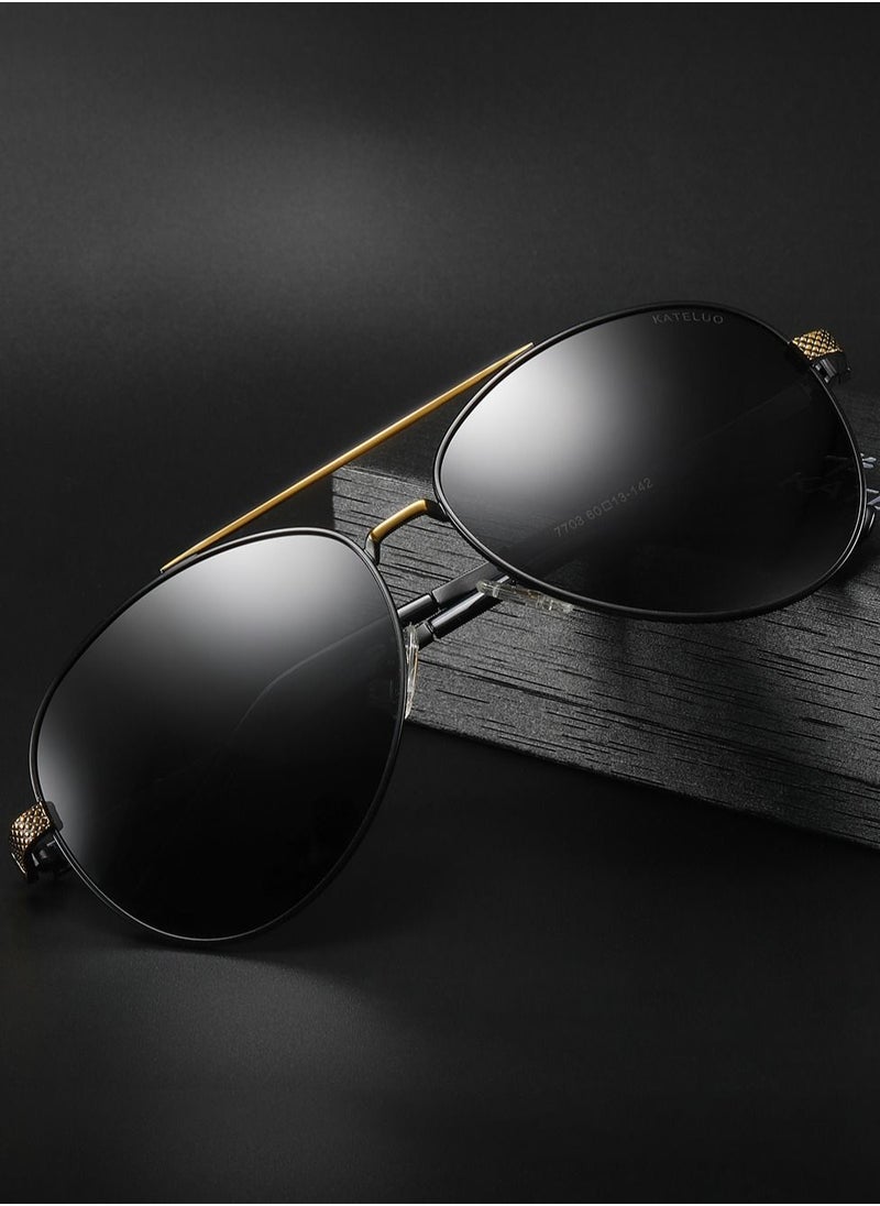 KATELUO Sunglasses Original KATELUO for males Polarized UV400 protection With Full Set Sun Protection Category 3 Suitable for driving car Black Lense and Black frame Pilot style Light Weight For men  - Image 4