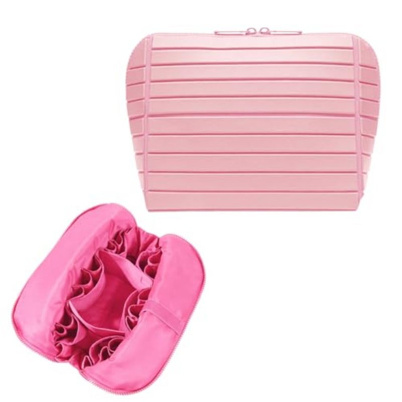 Travel Makeup Organizer Bag with Fold-Down Design and Adjustable Dividers, 27 Pockets and 3 Brush Storage Holders, Large Capacity Cosmetic Bags Toiletry Case - Image 1