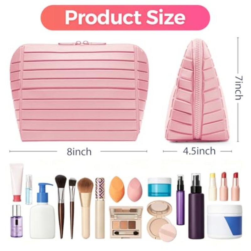 Travel Makeup Organizer Bag with Fold-Down Design and Adjustable Dividers, 27 Pockets and 3 Brush Storage Holders, Large Capacity Cosmetic Bags Toiletry Case - Image 4